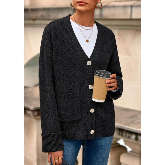 Women's 2025 Oversized Cardigan Sweaters Trendy Chunky Knit Long Sleeve V Neck B - Picture 7 of 8